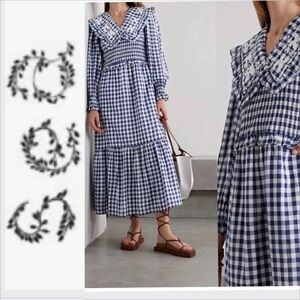 NWOT SEA Gingham Smocked Ruffle Collar Cottagecore Maxi Dress Size XS